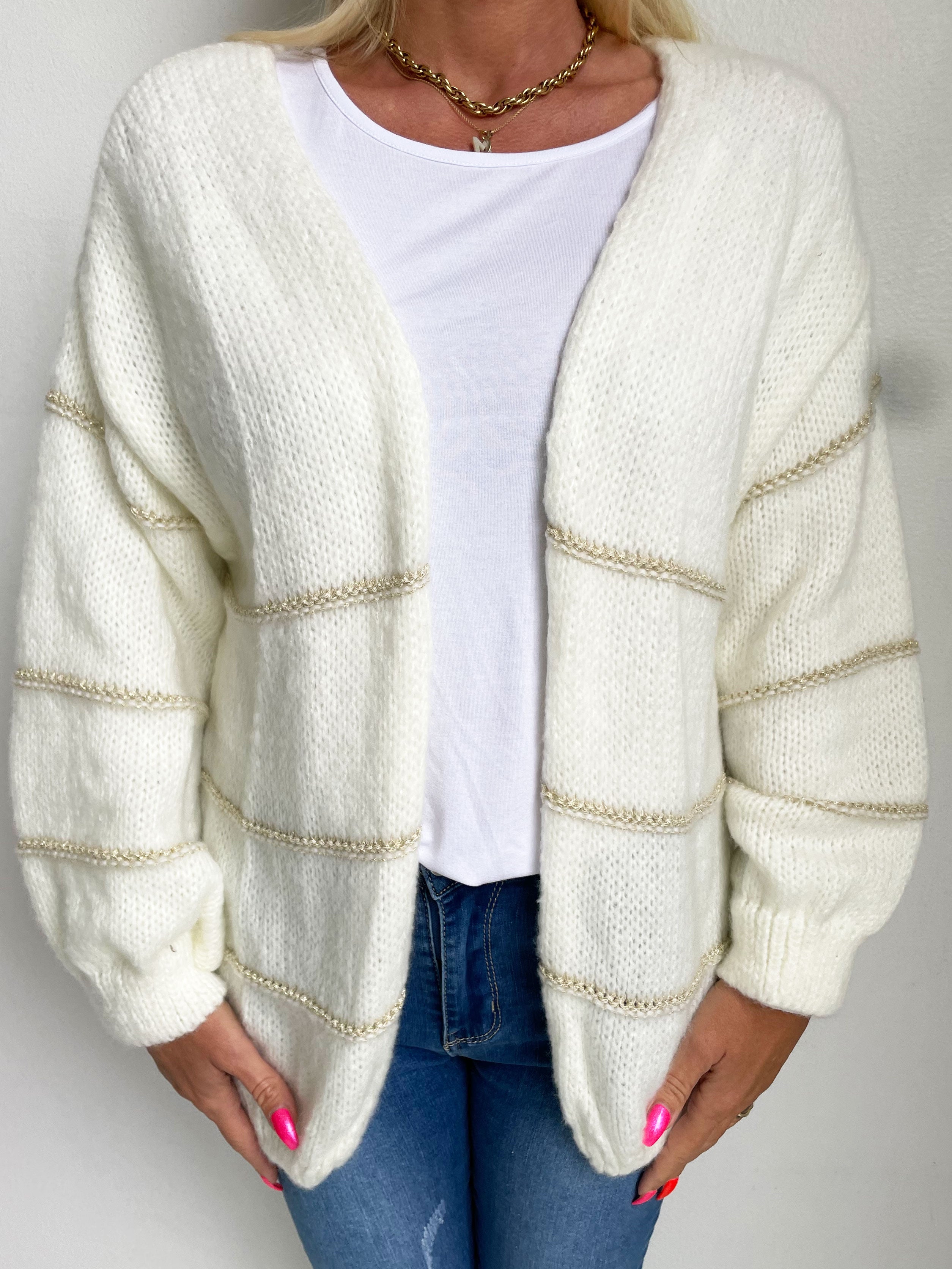 Yanira - Stickad kofta med guldfärgade ränder